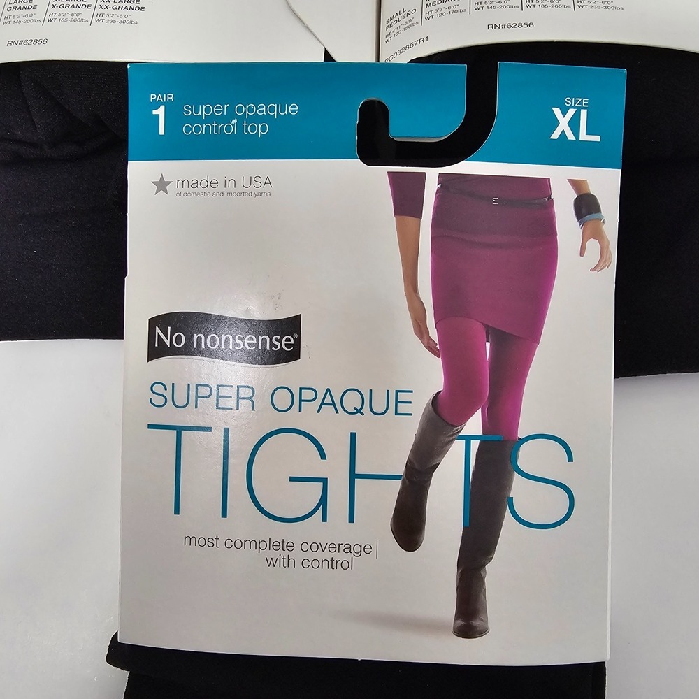 3 Pack No Nonsense Women's Tights Control Top Super Opaque BLACK SIZE XL - Picture 3 of 12